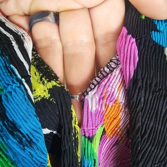 Rossi Roma Crinkle Floral Colorful Jacket/Blouse S Abstract Artsy Vibrant Topper - Picture 5 of 12